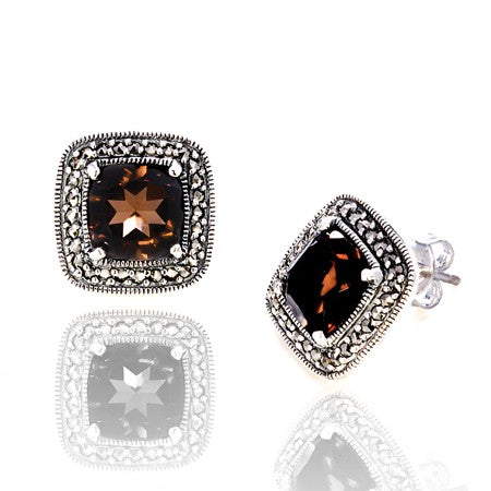 Marcasite & Smoky Quartz Sterling Silver Post-style Earrings - 01E433SQF