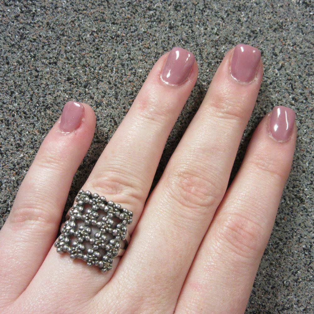 Sterling Silver Marcasite Flower Square 'Quilt' Ring - 01R023MC