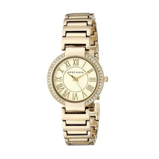 ANNE KLEIN Soft Yellow Gold Watch w/Crystals and Pale Yellow Dial - AK-2036CHGB