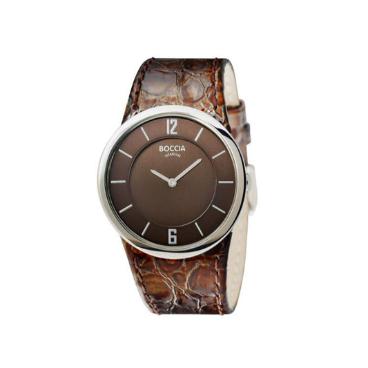 BOCCIA Titanium with Large Round Brown Face and Leather Band - 3161-05