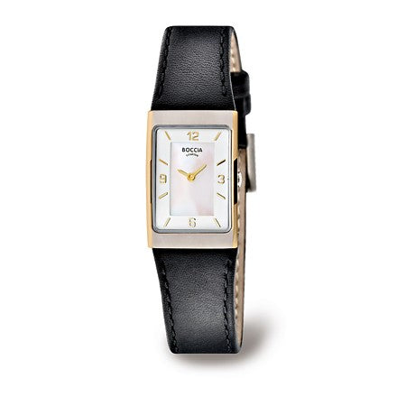 BOCCIA Titanium Tank-style Watch - Two-tone w/Black Band - 3186-03