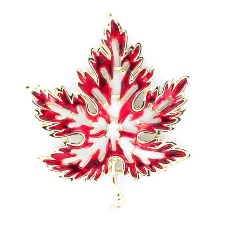 Large Maple Leaf Brooch - Red with Silver (or Gold) Outline