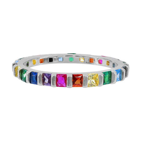 Sterling Silver Ring with Coloured Cubic Zirconias Eternity Ring - ACZ 1741