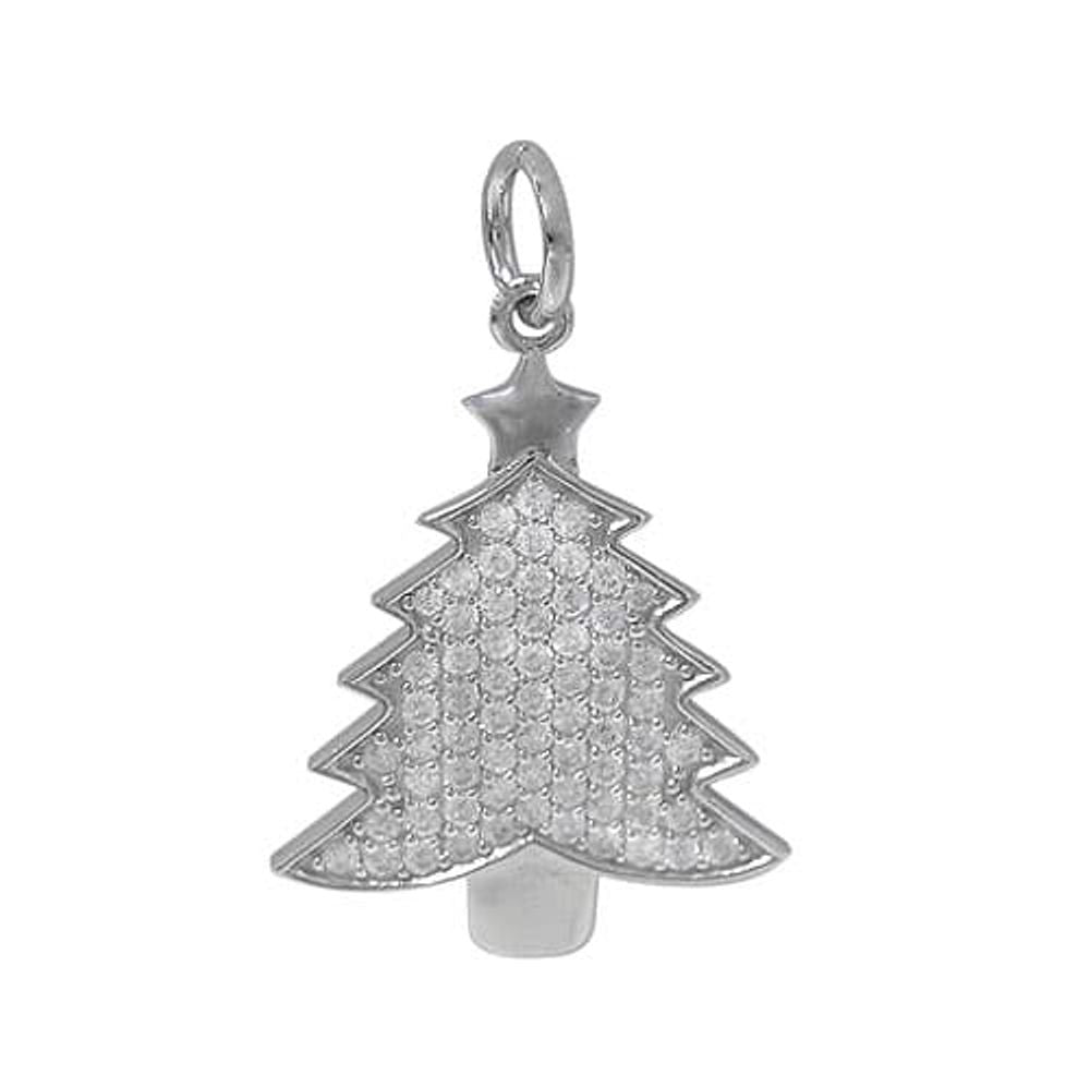 Sterling Silver Pave Cubic Zirconia Christmas Tree Pendant - with Chain