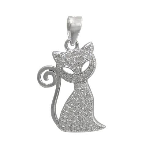 Sterling Silver and Cubic Zirconia Pave Cat Pendant