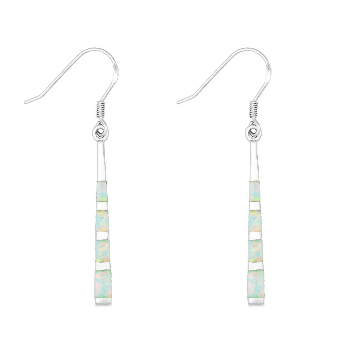 Opal Inlay - Sterling Silver Tapered Stick Dangle Earrings - D-5211