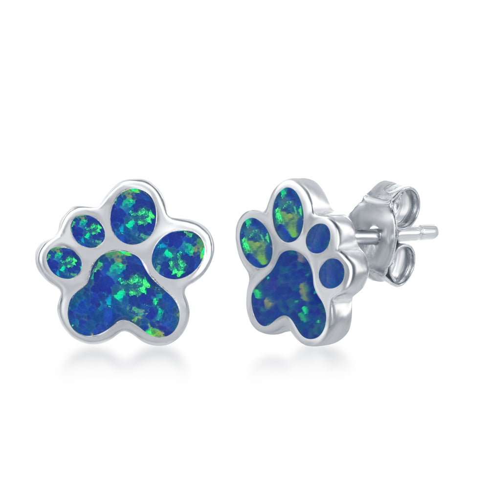 Sterling Silver Animal Paw Studs with Blue Fire Opal Inlay - D-6910