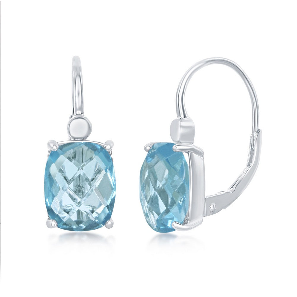 Cushion-cut Genuine Amethyst or Blue Topaz Leverbacks in Sterling Silver - D-7149 D-7150