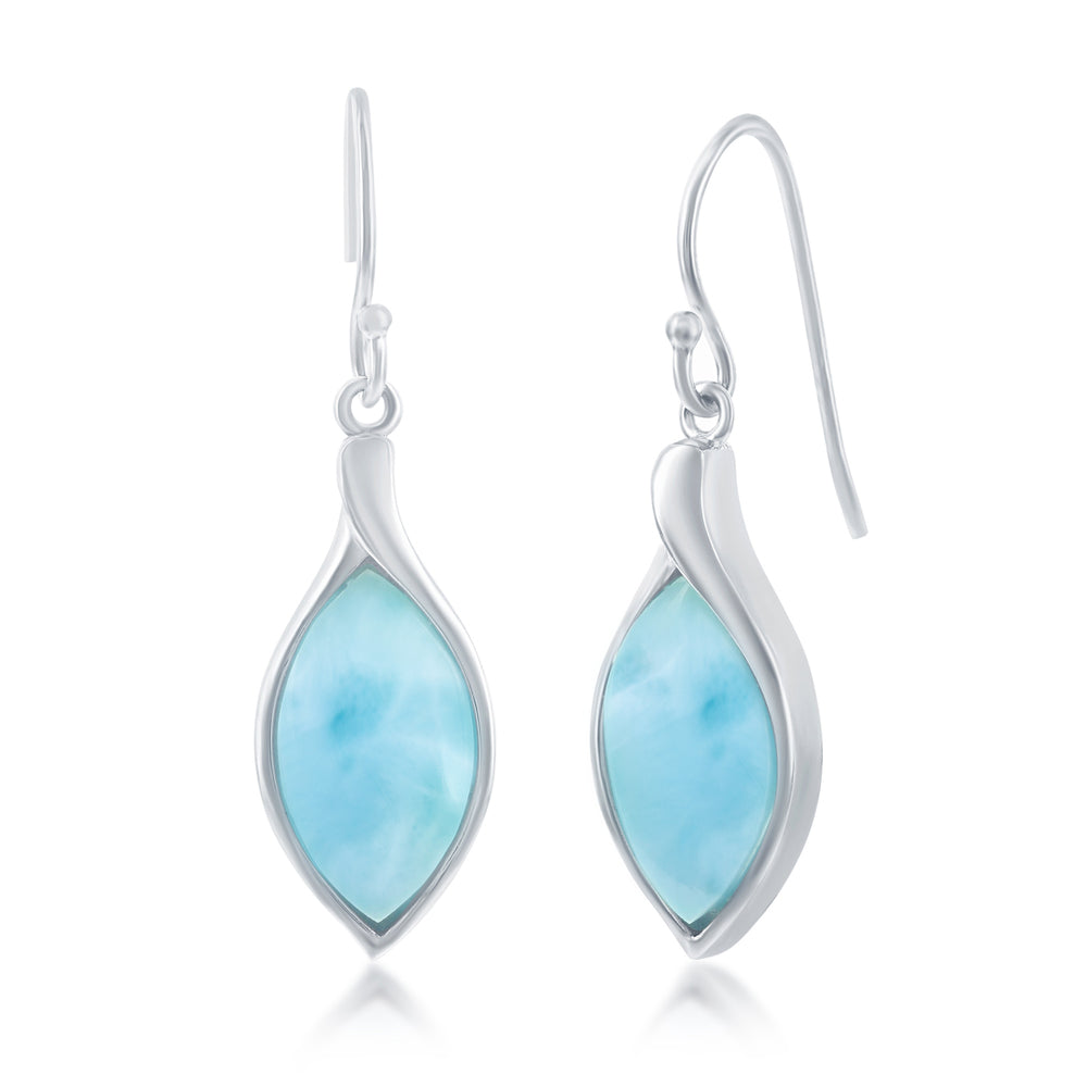 Sterling Silver and Blue Larimar Dangle Earrings - Marquise Shape