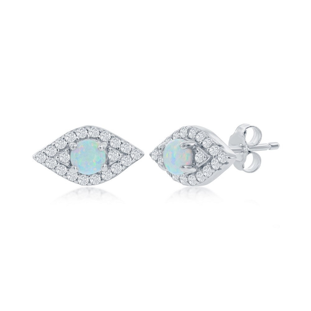 Opal 'Evil Eye' Stud Earrings with Clear Cubic Zirconias (Blue or White)
