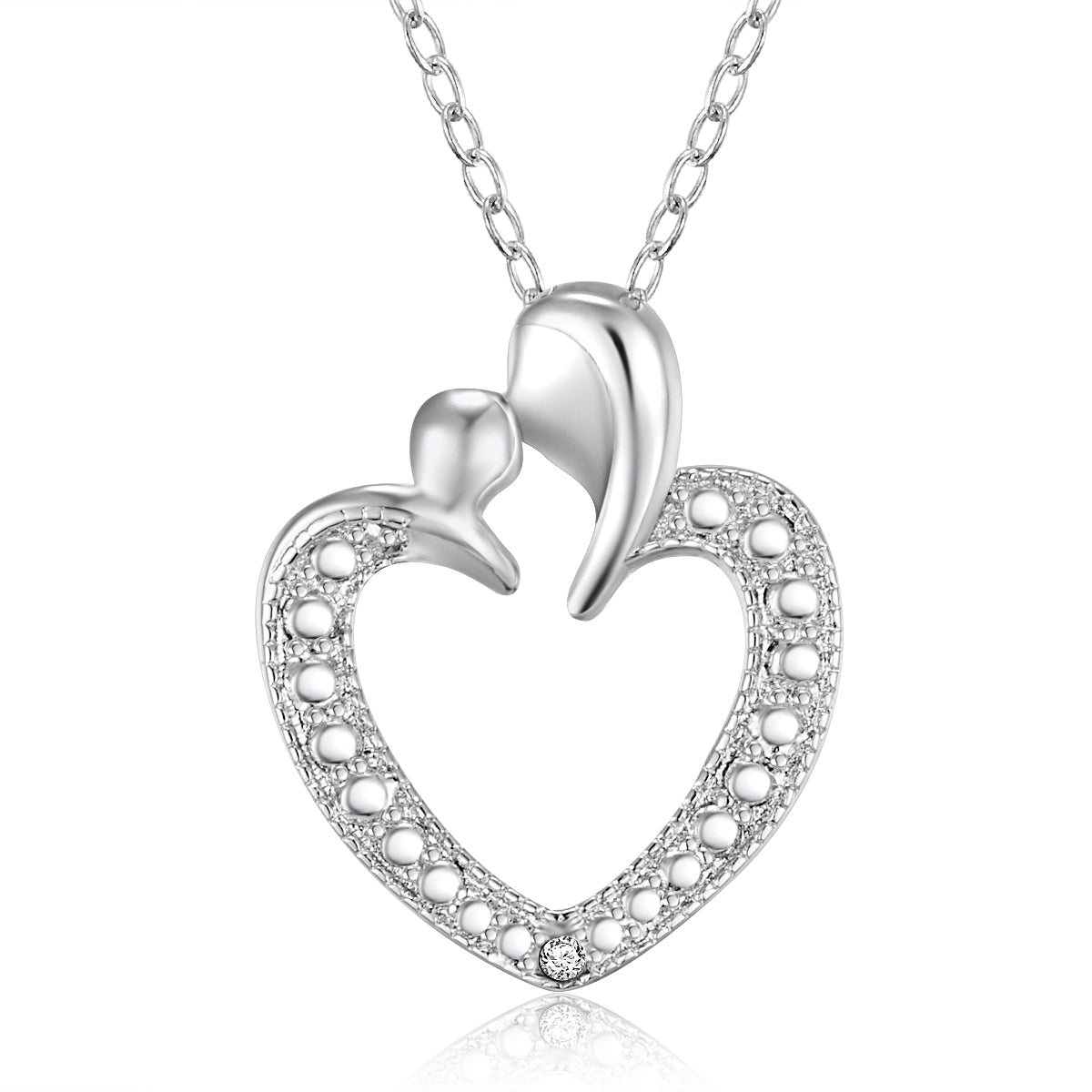 Sterling Silver Mom & Child Heart shaped Pendant (18" Chain Included)
