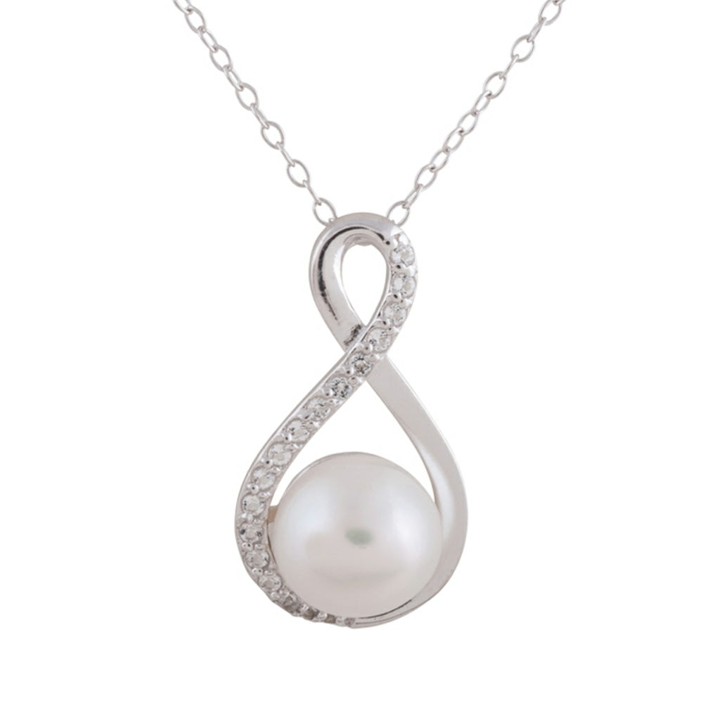 White Pearl and Cubic Zirconia Infinity Design in Sterling Silver - SET (or buy separately)