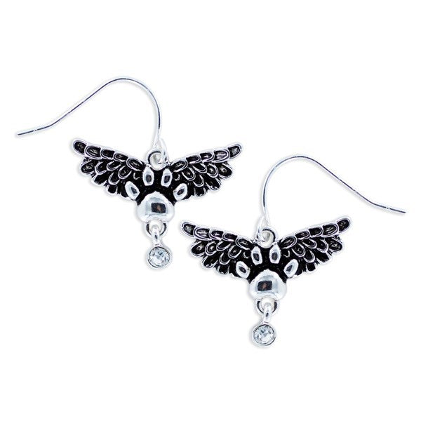Paw Print and Wings Dangle Earrings - with Cubic Zirconia - E1110EFS