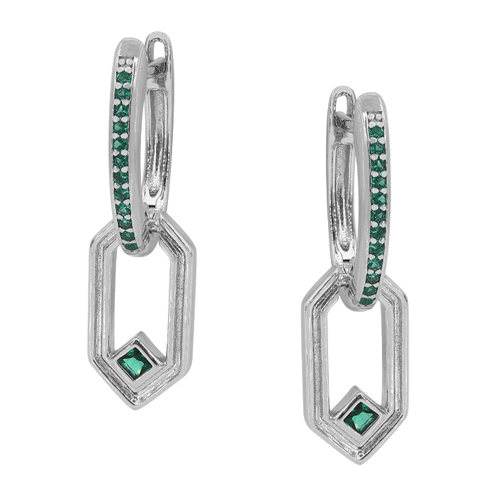 Sterling Silver and Green Cubic Zirconia Art Deco Style Dangle Earrings - ECZ8054