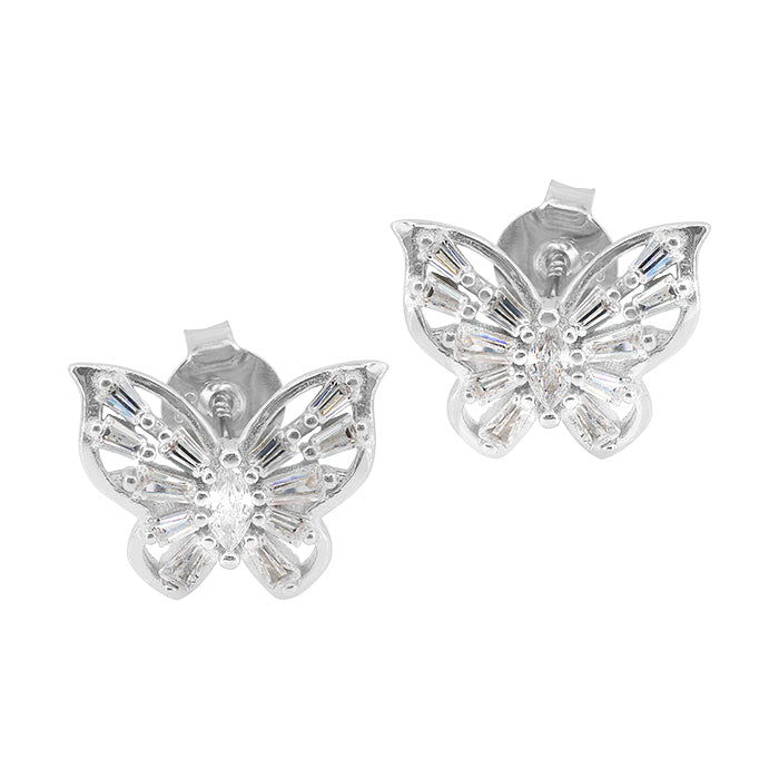 Sterling Silver and Cubic Zirconia Butterfly Stud Earrings - ECZ8118