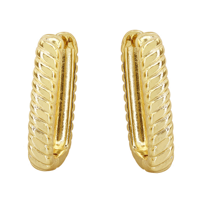 Rectangle Sterling Silver Huggies with Ridged Detail - Paperclip Style