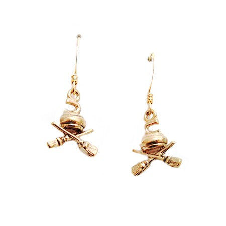 Curling Rock and Broom Earrings with Nickel-free Hooks - Silvertone or Goldplated