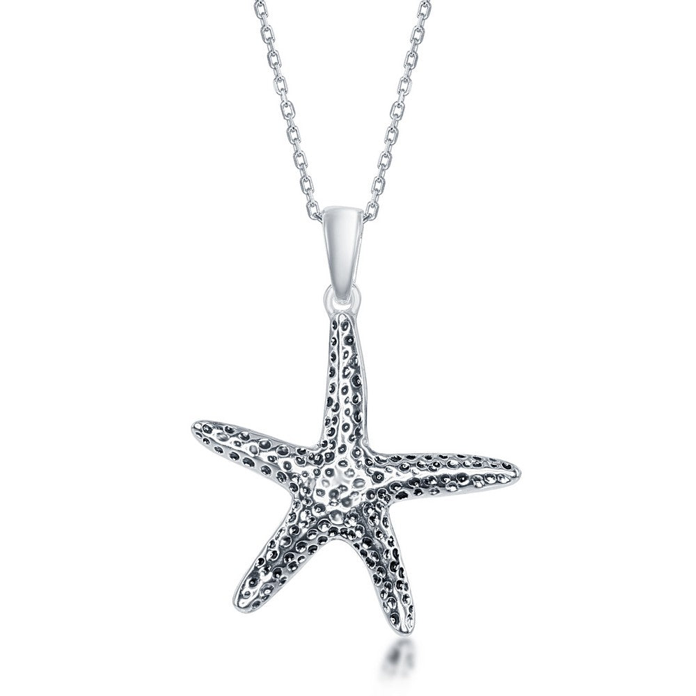 Sterling Silver Hammered Starfish Pendant (18" Chain Included)