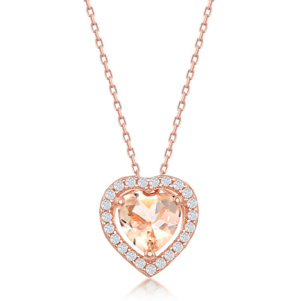 Rose gold plated Sterling Silver and Morganite-CZ Heart Stud Earrings or Necklace