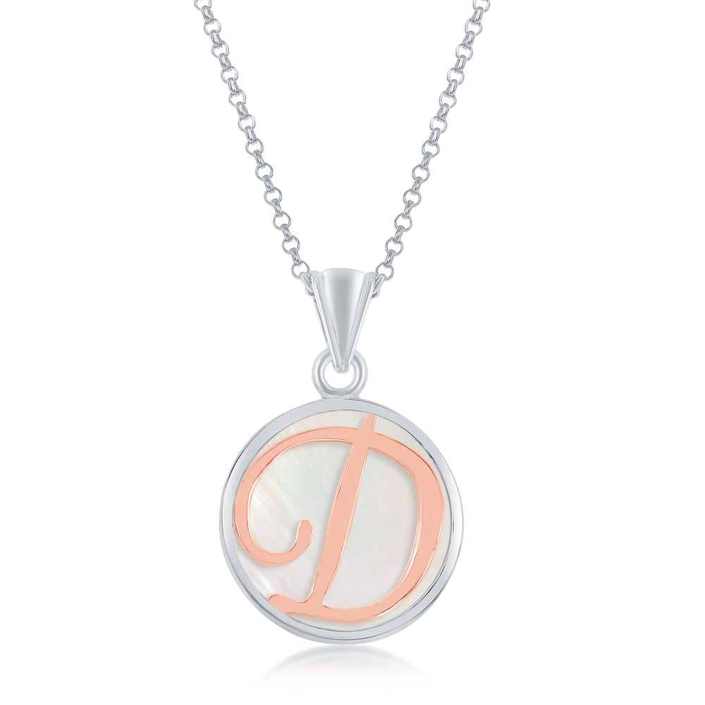 Sterling Silver and Rose Gold Initial Letter Pendants - with Mother of Pearl Backing