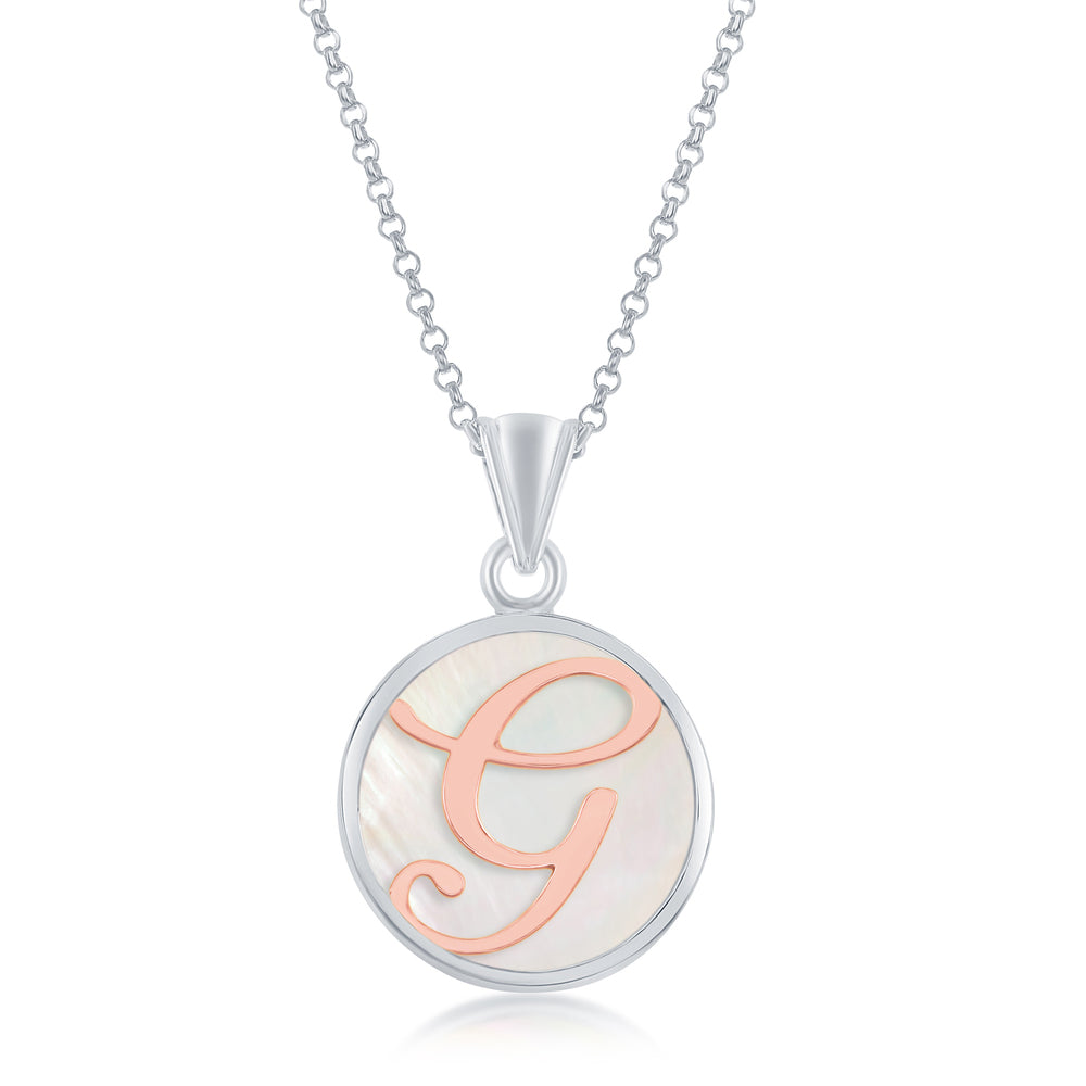 Sterling Silver and Rose Gold Initial Letter Pendants - with Mother of Pearl Backing