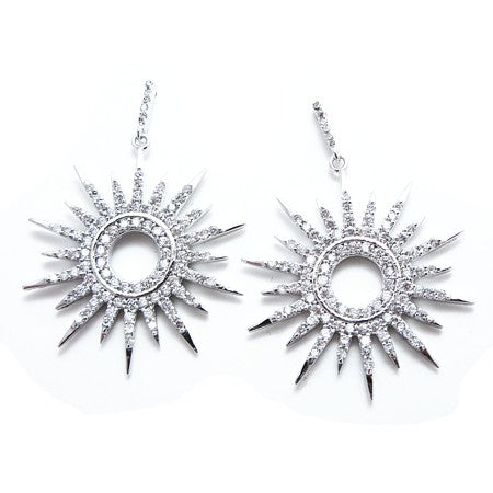 Large Sunburst Post-style Earrings with Cubic Zirconias - Sterling Silver Dangles