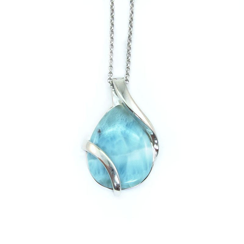 Larimar Teardrop Pendant with Modern Swoosh