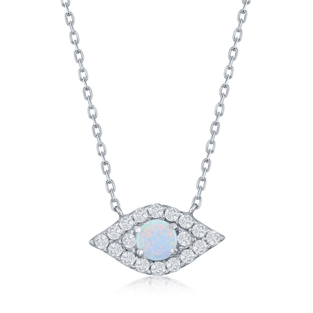 Opal 'Evil Eye' Pendant with Clear Cubic Zirconias (Blue or White)