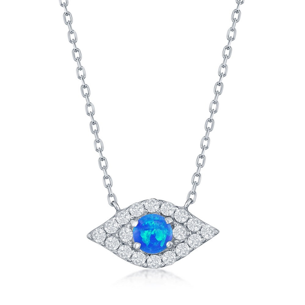 Opal 'Evil Eye' Pendant with Clear Cubic Zirconias (Blue or White)
