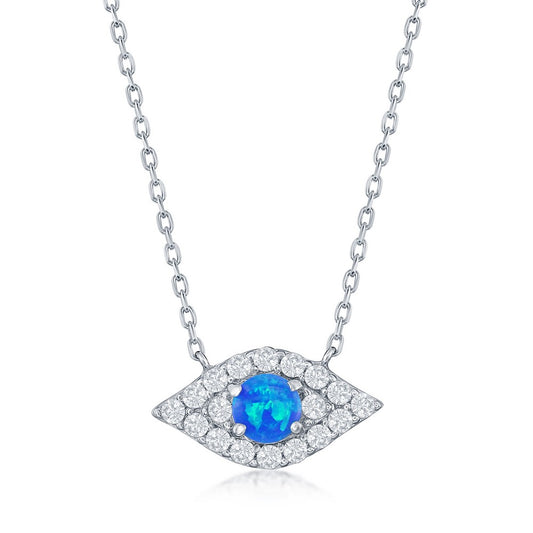 Opal 'Evil Eye' Pendant with Clear Cubic Zirconias (Blue or White)
