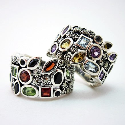 Marcasite Multi-gemstone Ring - Lighter (Amethyst, Citrine, Marcasite and Blue Topaz) - R267