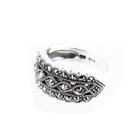 Sterling Silver Marcasite Braided Weave Ring - Everyday Ring - R0677MC