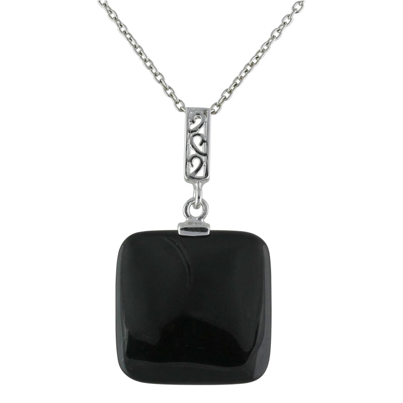 Sterling Silver Necklace with Square Black Onyx - Chain Included