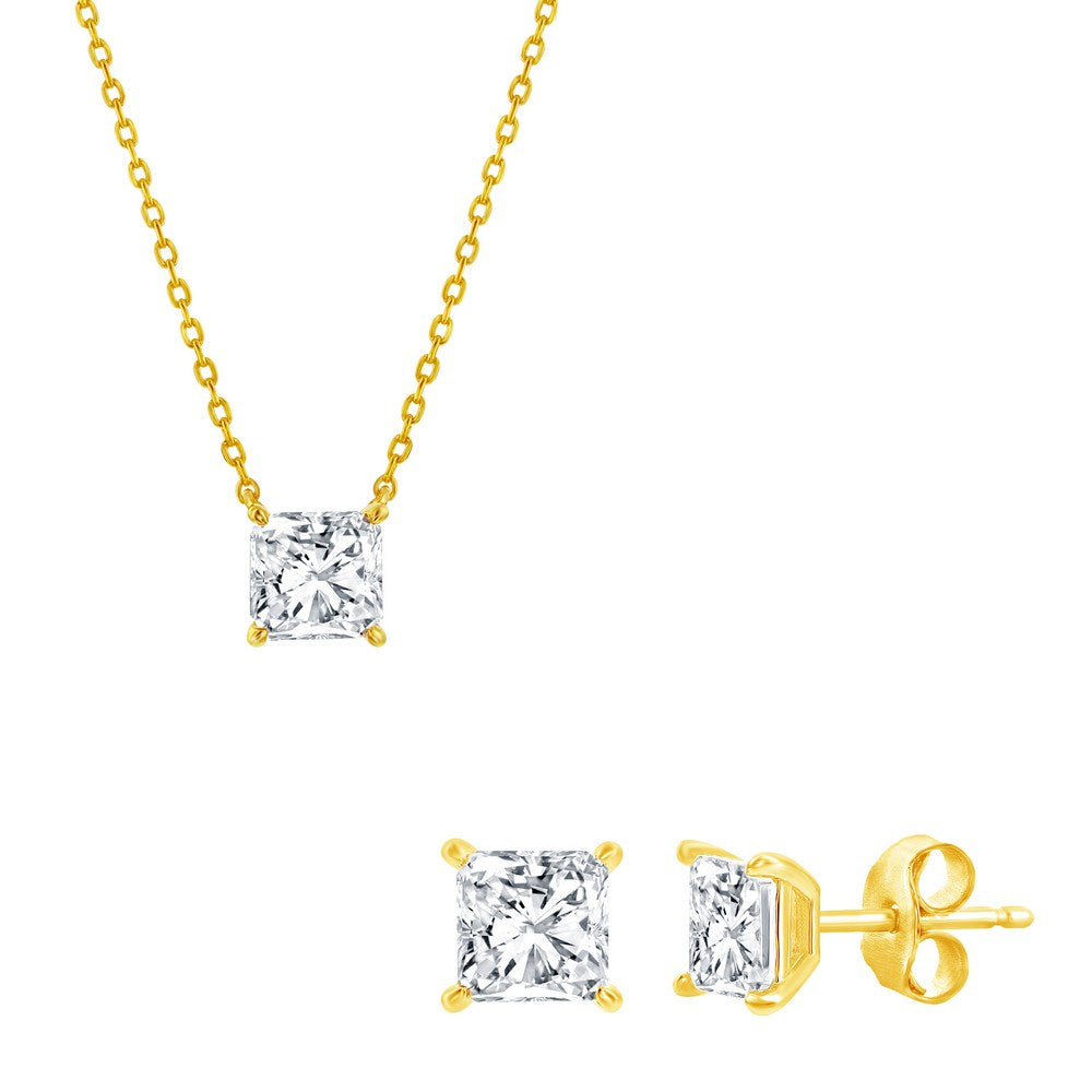 Sterling Silver & Princess Cut CZ Necklace and Earring SET - SET611 or SET612