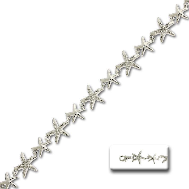 Cubic Zirconia Starfish Link Bracelet - Sterling Silver - T-5413