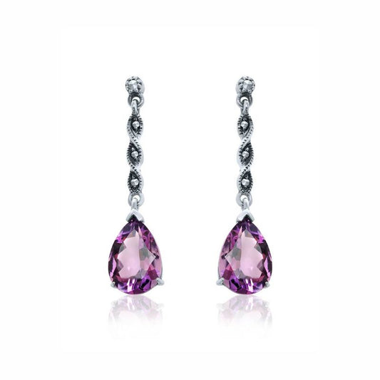 Marcasite and Pear-shaped Amethyst Dangle Earrings - 01E545AMF