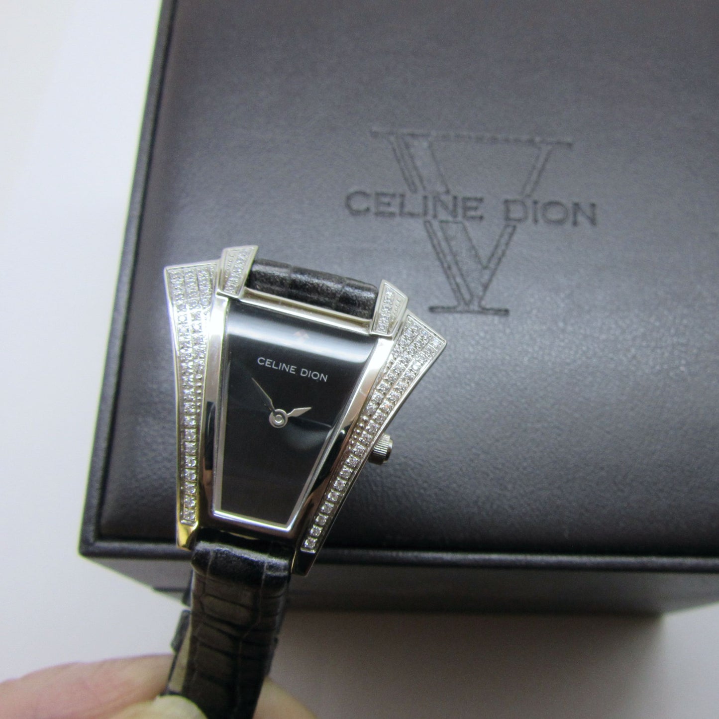CELINE DION - Unique Crystal Case with Black Band Wristwatch