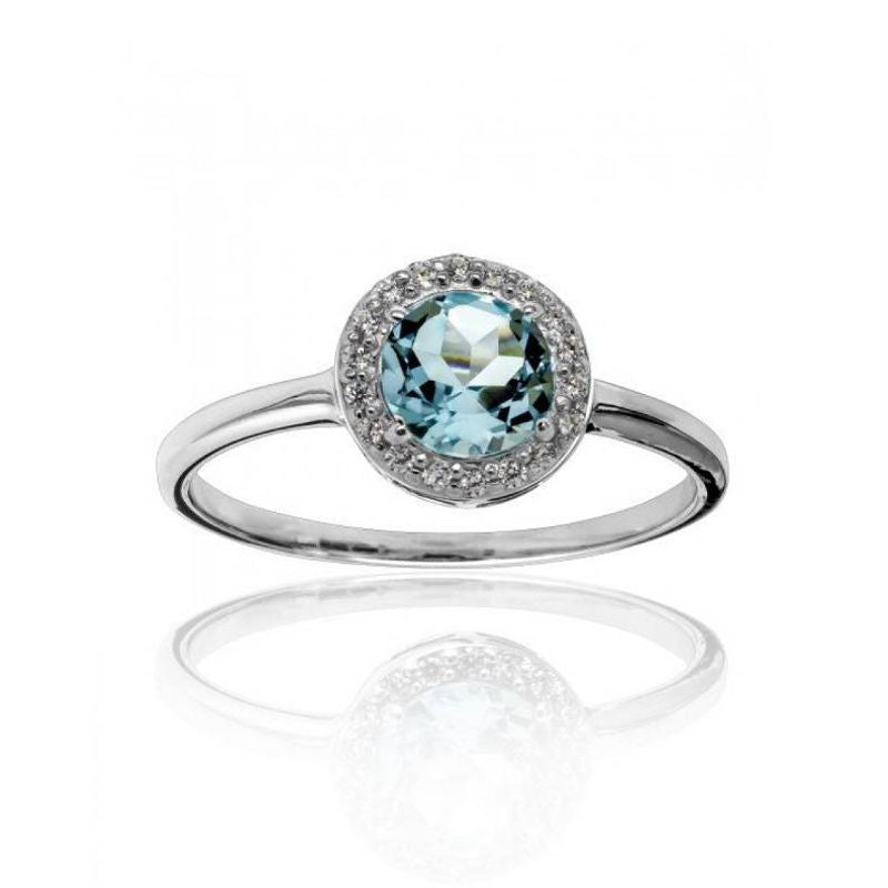 Sterling Silver Genuine Gemstone and Cubic Zirconia Halo Ring