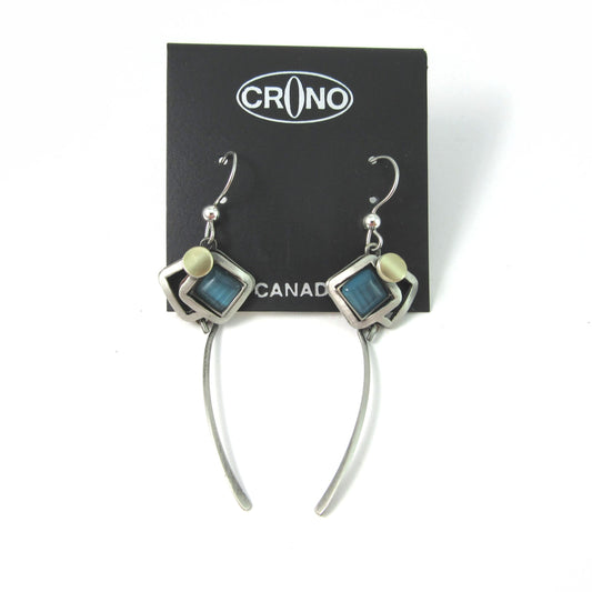 Blue Cats Eye Two-tone Long Stick by Christophe POLY - Dangle Earrings