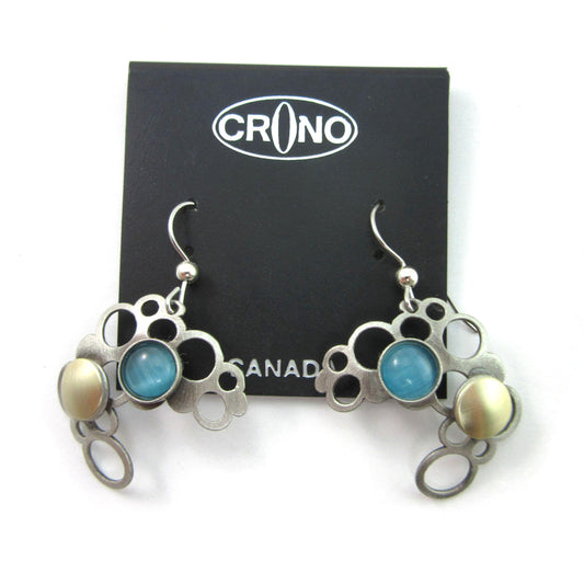 Blue Cats Eye Two-tone Open Circles by Christophe POLY - Dangle Earrings