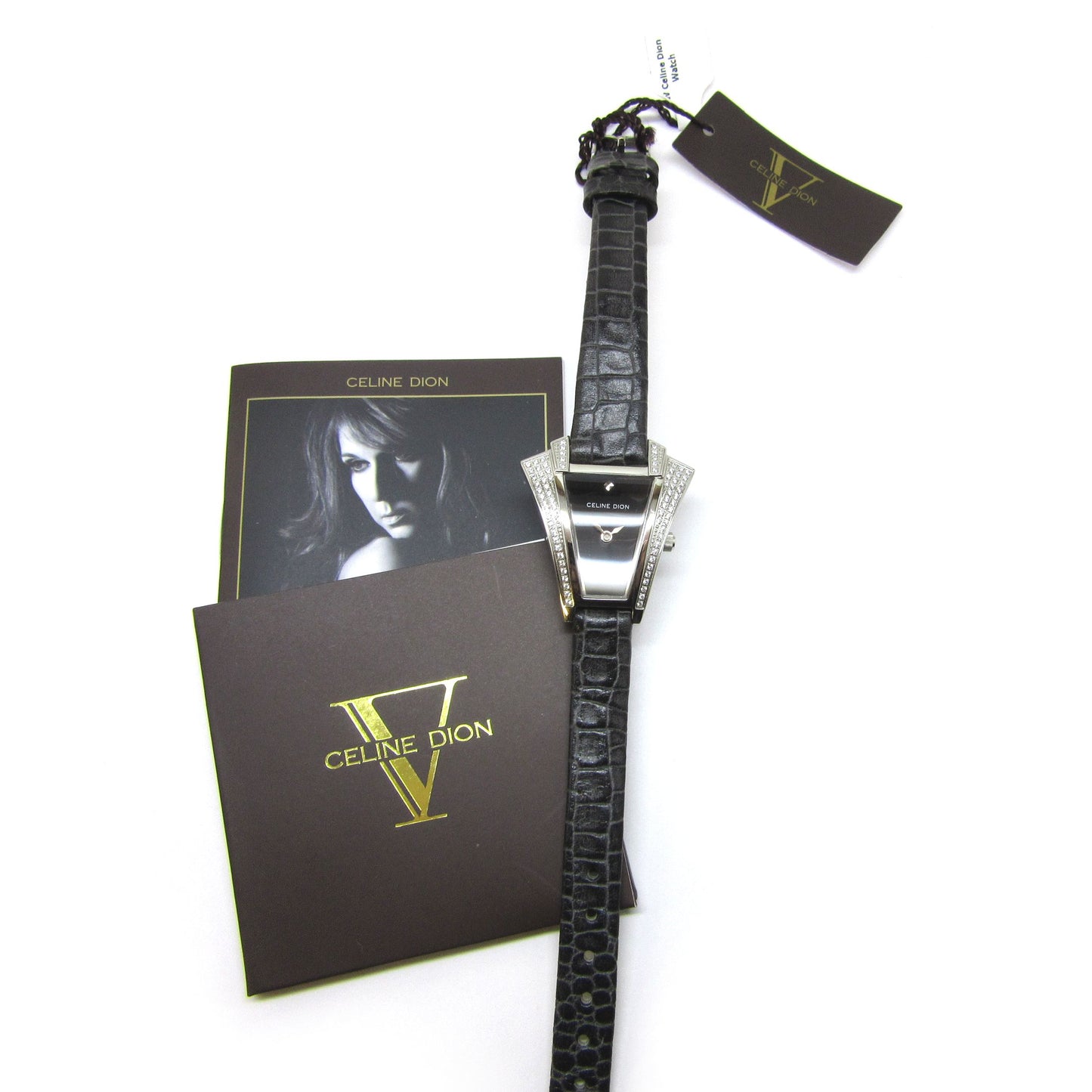 CELINE DION - Unique Crystal Case with Black Band Wristwatch