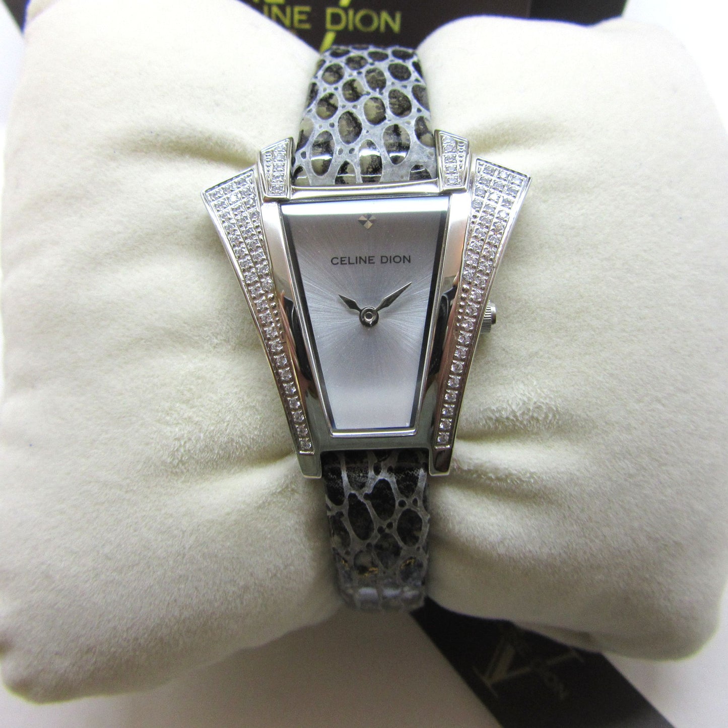 CELINE DION - Unique Crystal Case with Animal Print Band Wristwatch