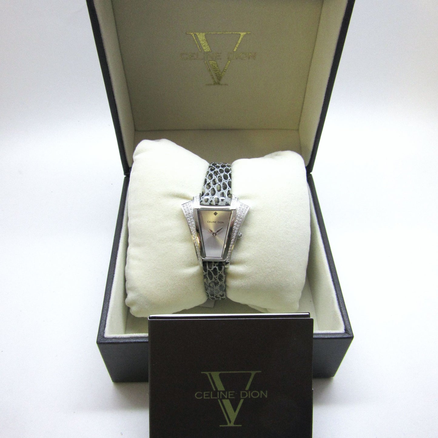CELINE DION - Unique Crystal Case with Animal Print Band Wristwatch