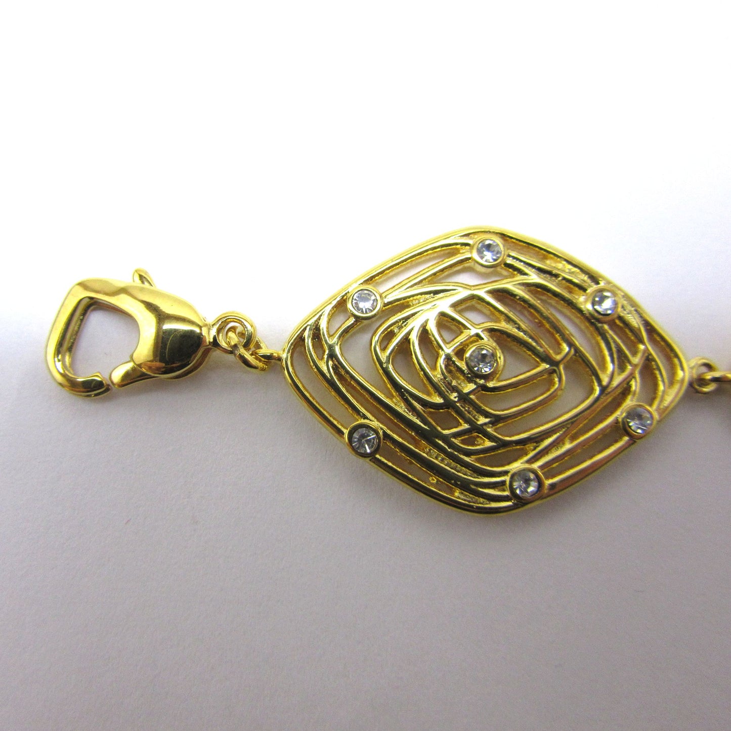 Gold-plated Steel Bracelet with Diamond-shaped Links and Cubic Zirconias - BR3826