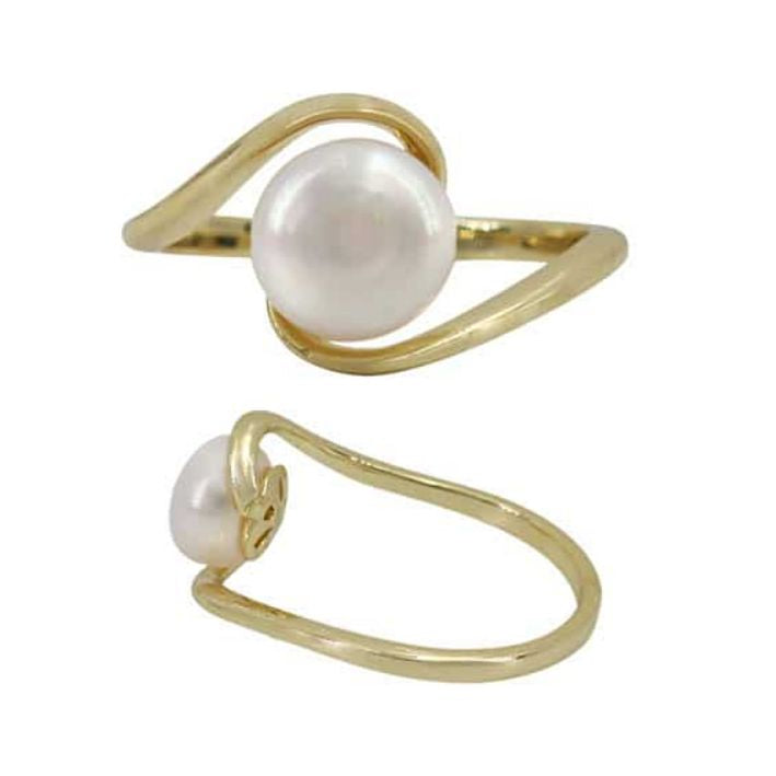 White 8 mm Freshwater Pearl Ring - Swoosh Design with Sterling Silver