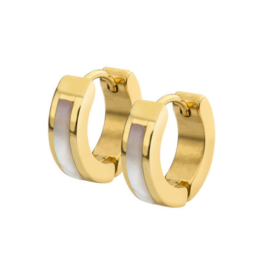 Steel Huggies with Single Row of Mother of Pearl (Shell) Inlay - Two styles