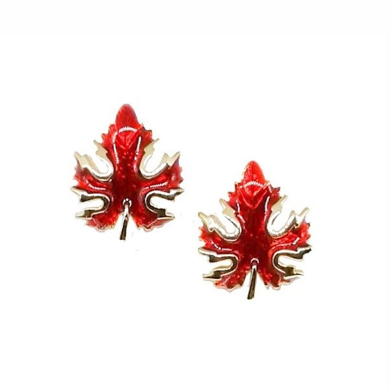 Maple Leaf Gold-plated and Red Resin Post-style Earrings