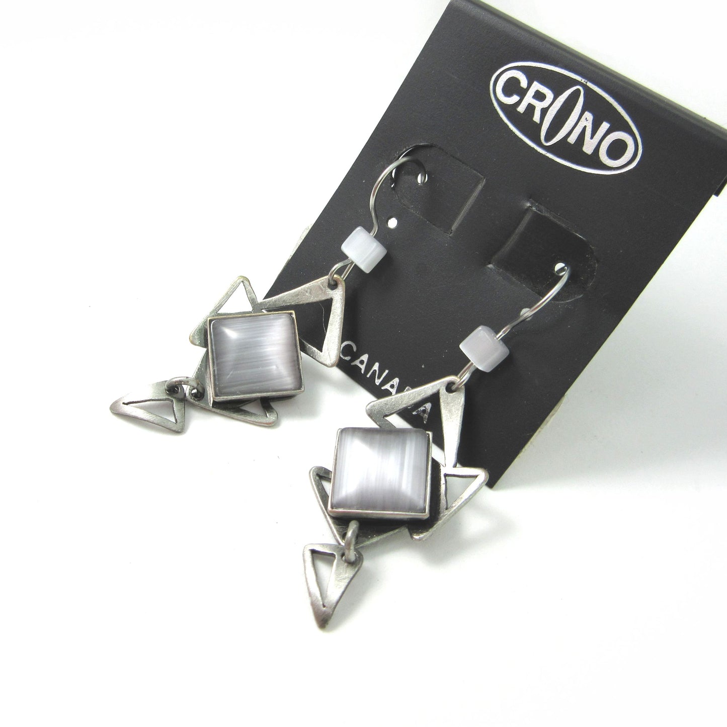 Grey Cat's Eye Geometric Dangle Earrings by Christophe POLY
