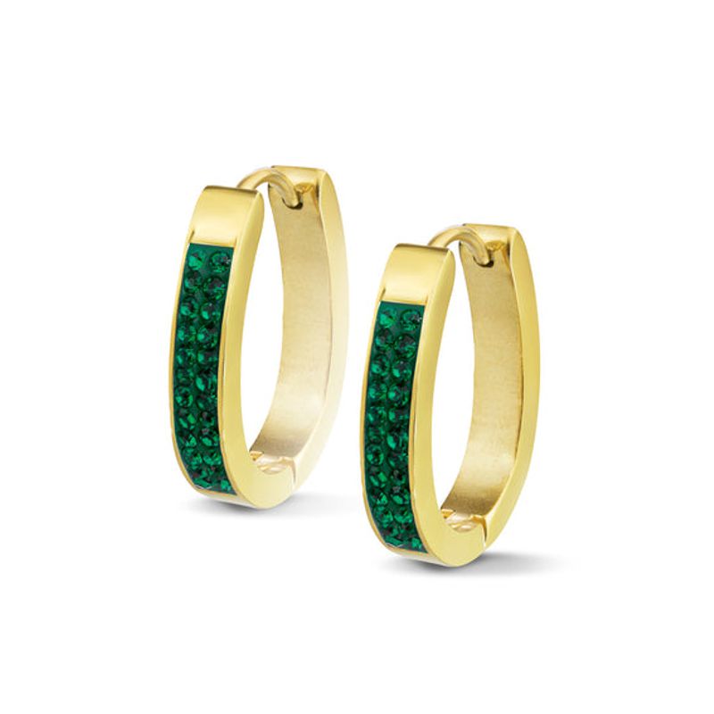 Oval Shaped Gold-plated Steel Huggies with Cemented Crystals