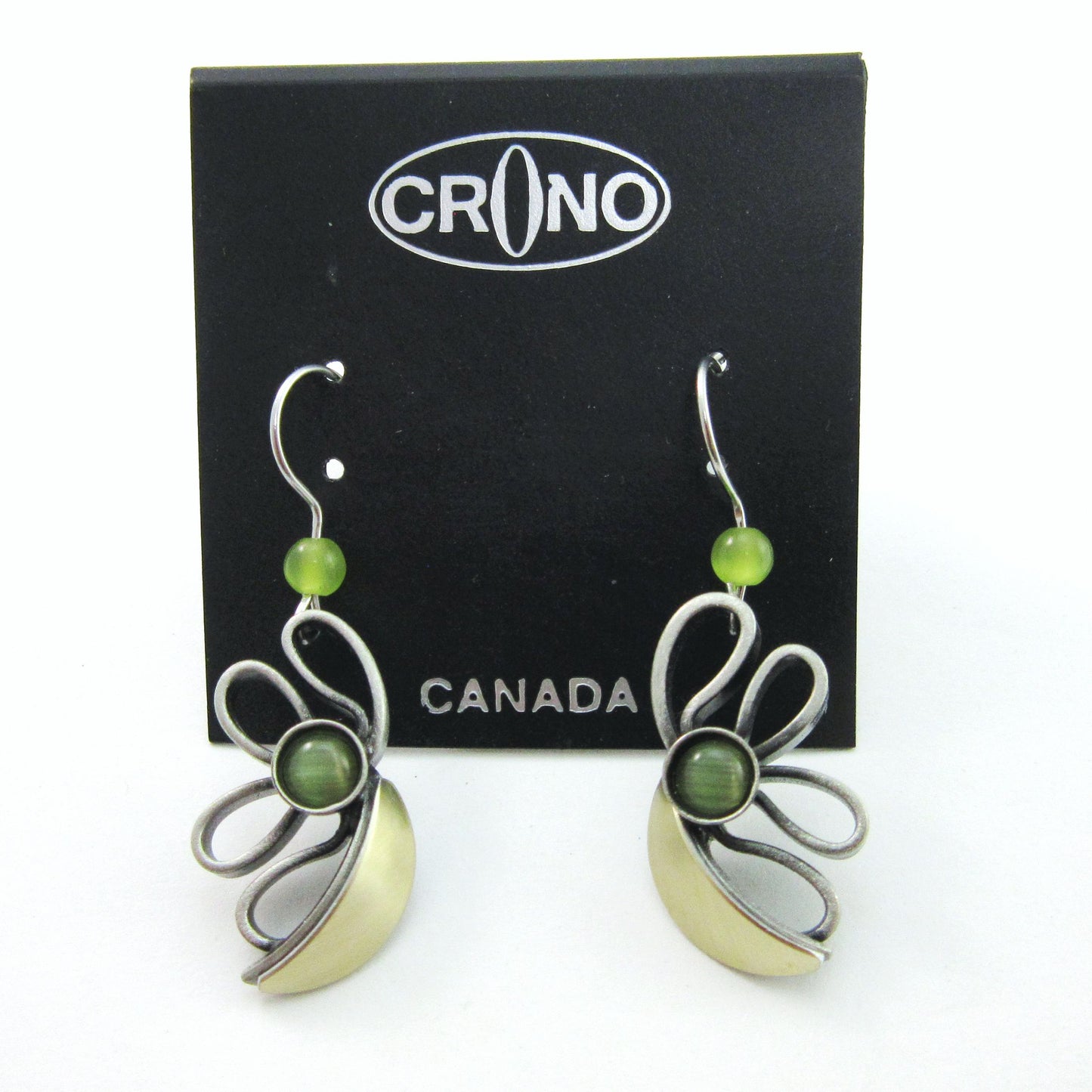 Green Cats Eye Two-tone Half-flower Design by Christophe POLY - Dangle Earrings